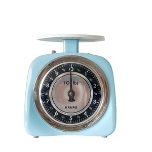 1970s Krups kitchen food scale, Turquoise blue retro countertop decor, MCM photo prop, Retro Inspiration image 1