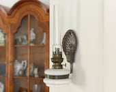 White opaline antique oil lamp Wall mounted hurricane lamp Seashell Heat Reflector Rustic Farmhouse Decor