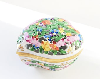 Herend openwork heart box with hand painted flowers on fine Hungarian porcelain. Mothers Day or Romantic keepsake gift