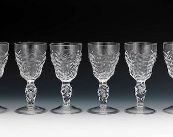 6 Vintage crystal cordial glasses by Royal Leerdam Netherland liqueur glasses w/ Cut Glass Air Bubble Stem. MCM Luxury upscale stemware gift