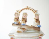 Victorian German Porcelain Trinket Box Antique Figural Fairing Box Gift