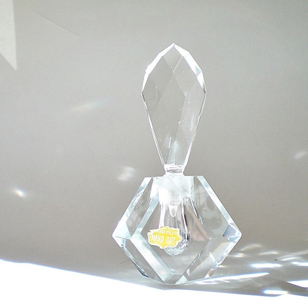 Crystal Perfume Bottle, Vanity Scent Bottle Vintage Collectible Cut Glass Gift for Her