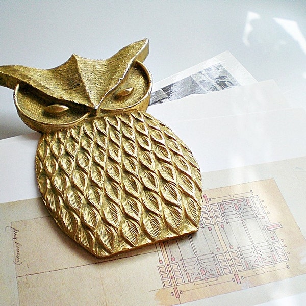 Vintage Paperclip Paperweight Owl, Brass Tone