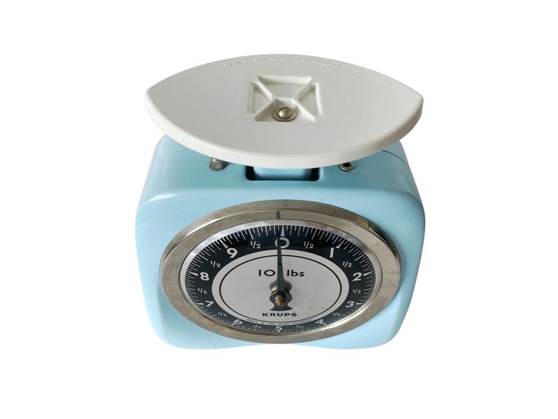 1970s Krups kitchen food scale, Turquoise blue retro countertop decor, MCM photo prop, Retro Inspiration image 3