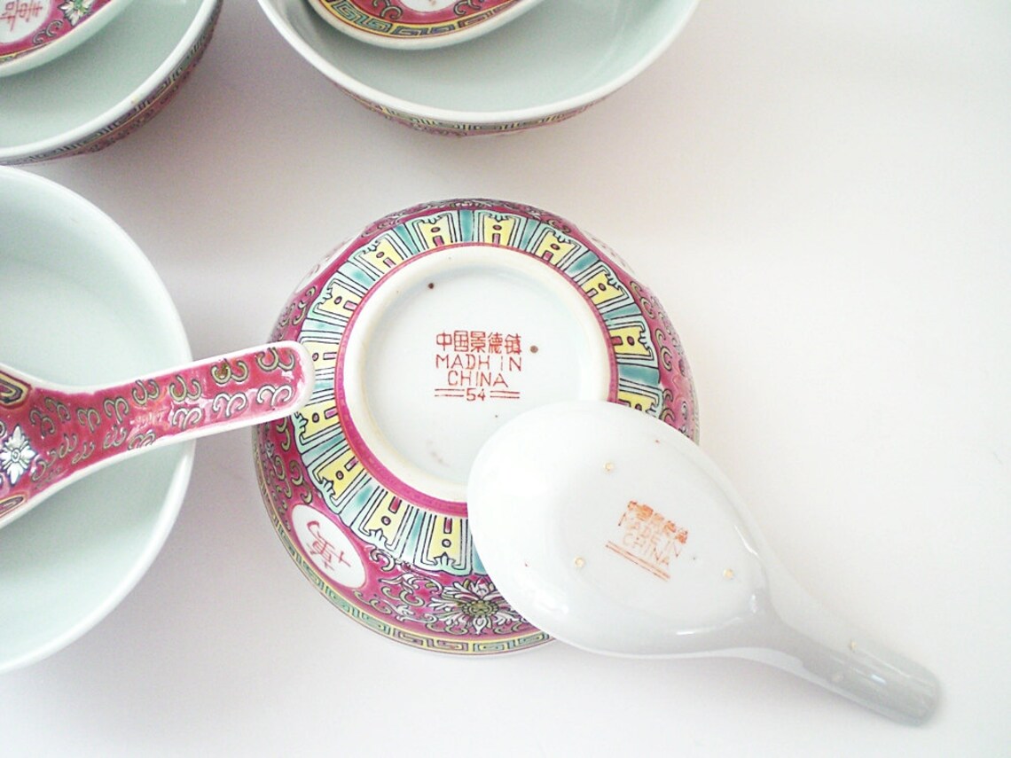 Vintage Chinese Rice Bowls Red Oriental Soup Bowl Etsy