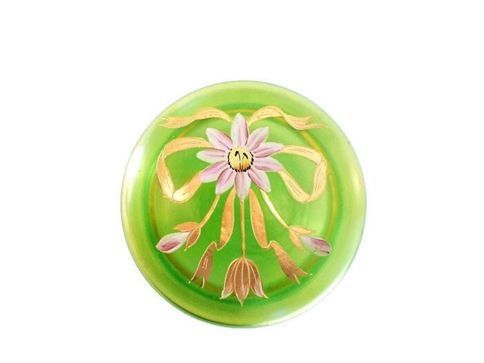 Enameled Glass Powder Jar: Hand-Painted Art Nouveau Trinket Box