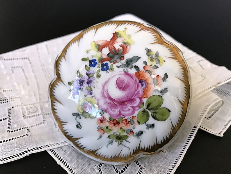 Herend Porcelain Jewelry / Trinket Box Hand Painted Floral Etsy