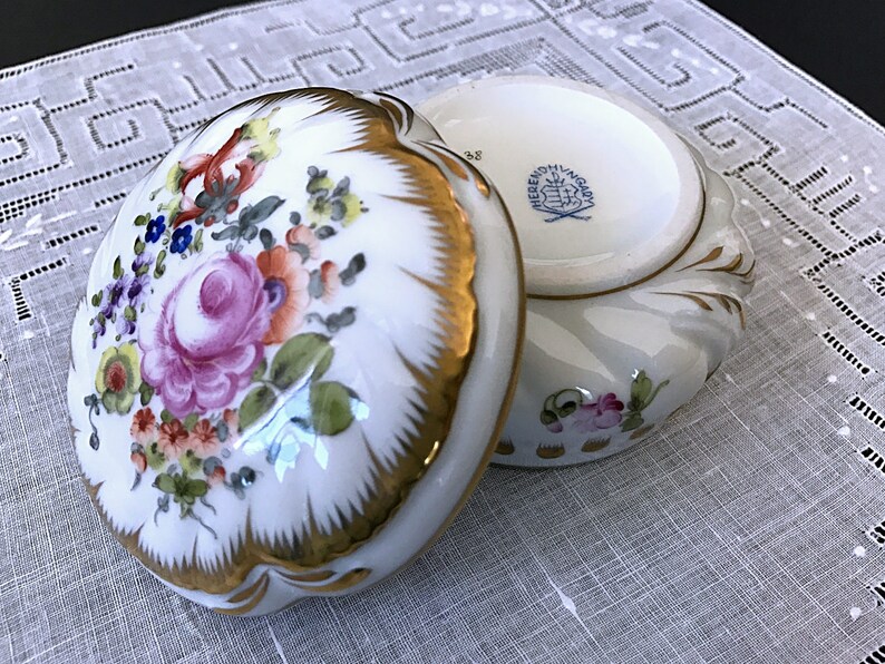 Herend Porcelain Jewelry / Trinket Box Hand Painted Floral Etsy