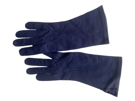 Vintage navy blue gloves in stretch nylon. A fun … - image 3