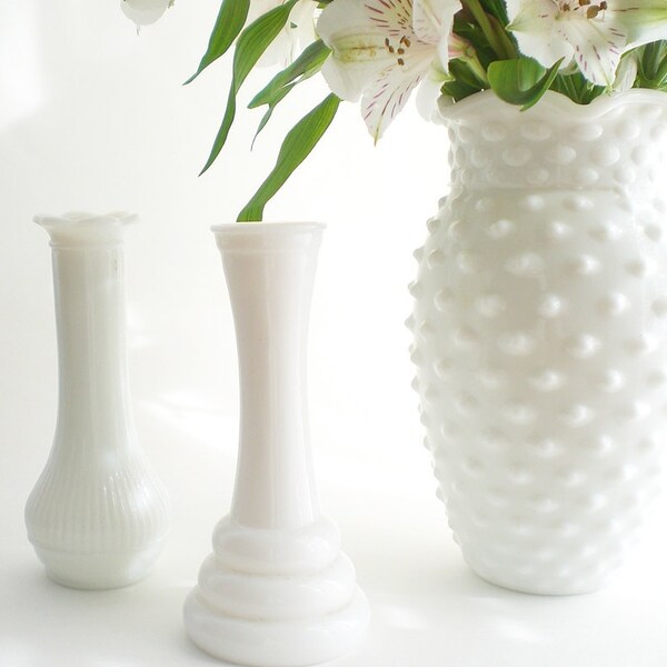 Vintage Spring Decor Wedding White Milk Glass Vase Collection