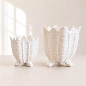 Pair of Coalport Countryware Indoor Planters - Snow White English Bone China Cachepots / Celery Vases