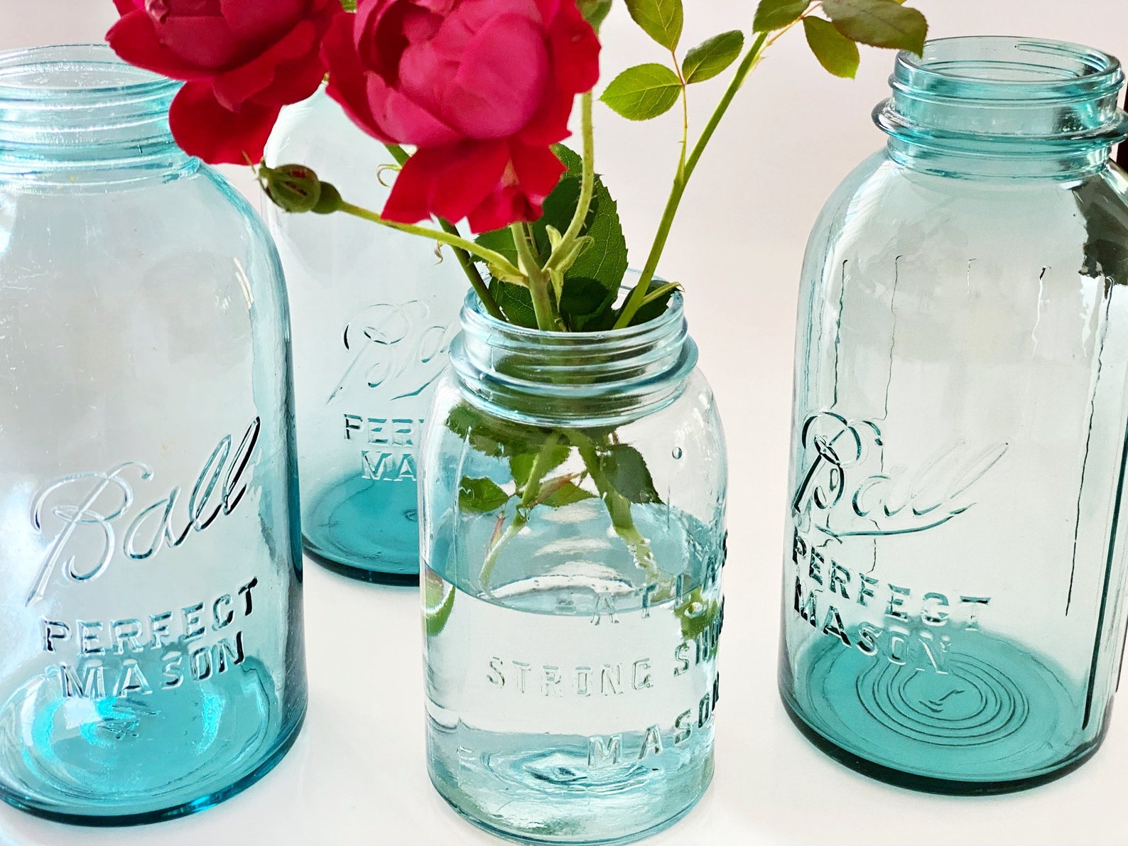 3 Grandes frascos azules de Bola Mason Botellas de vidrio | Etsy