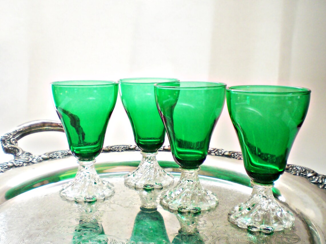 Vintage Green Glassware Juice Glass Stemware Juice Glasses Etsy