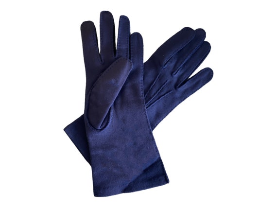 Vintage navy blue gloves in stretch nylon. A fun … - image 2