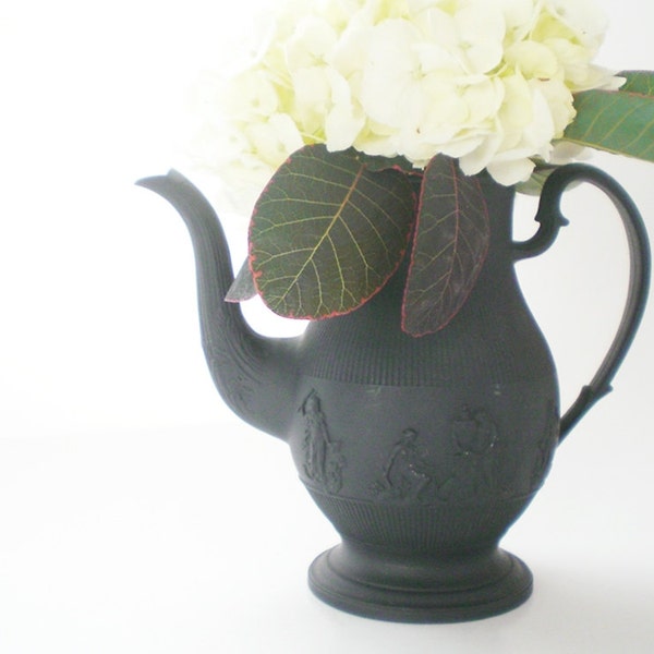 Black Basalt Coffee Server Wedgewood Jasperware Repurposed Industrial Black Ceramic Vase