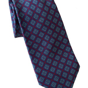 Vtg blue and red medallion silk tie. 3 Classic geometric foulard necktie by Graham Lockwood of London England image 2