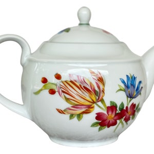 32 oz English china teapot set with cup and saucer. Royal Worcester fine porcelain colorful floral design. Mom's breakfast set image 3