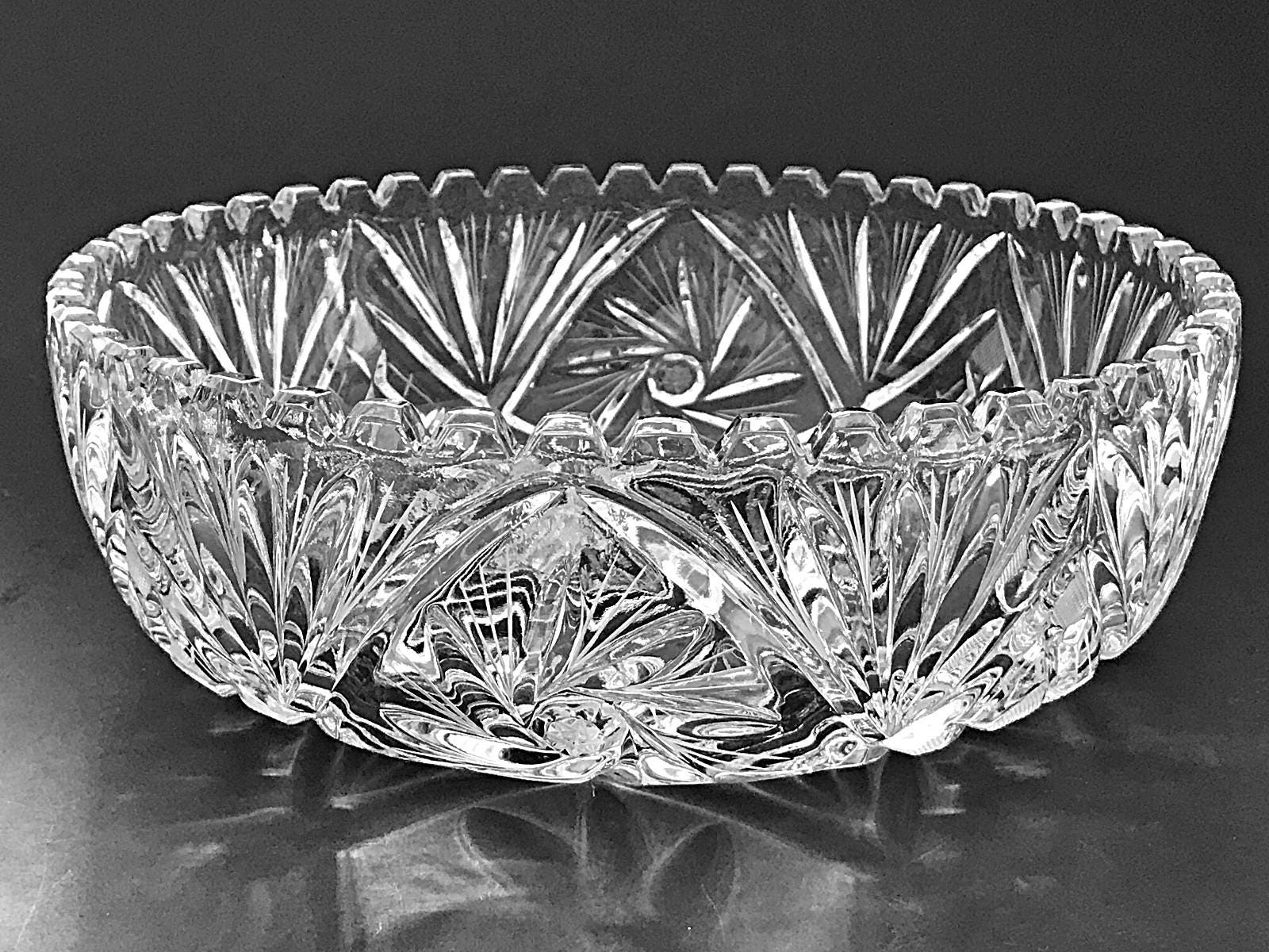 Large Crystal Fruit Bowl / Clear Cut Glass Serving Salad Bow Etsy