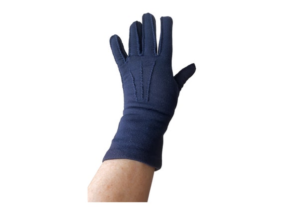Vintage navy blue gloves in stretch nylon. A fun … - image 5