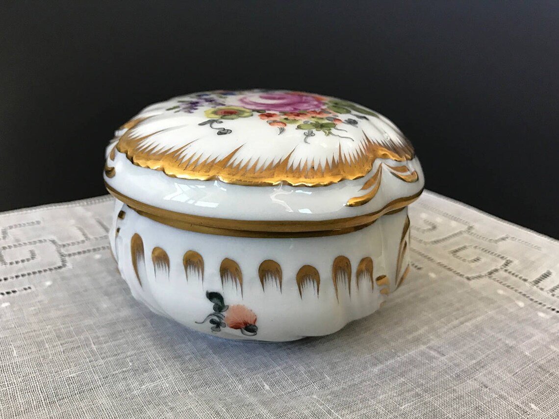 Herend Porcelain Jewelry / Trinket Box Hand Painted Floral Etsy