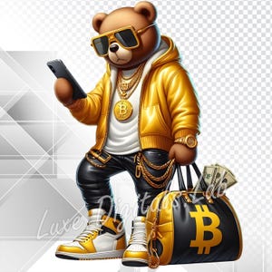 Hip Hop Graffiti Bear Cartoon- Digital Download PNG, Money Teddy Bear Png, Rich Teddy Bear, Hip Hop Bear, Gangster Bear, Streetwear Bear