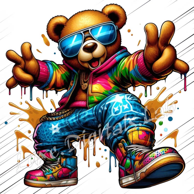 Graffiti Cartoon Teddy Bear Png, Urban Hip Hop Teddy Bear Png, Hip Hop ...