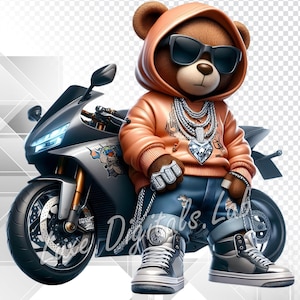 Hip Hop Biker Teddy Bear Png,  Urban Streetwear Teddy Bear, Teddy Bear Clipart, Streetwear Bear Sublimation Design, Transparent Background