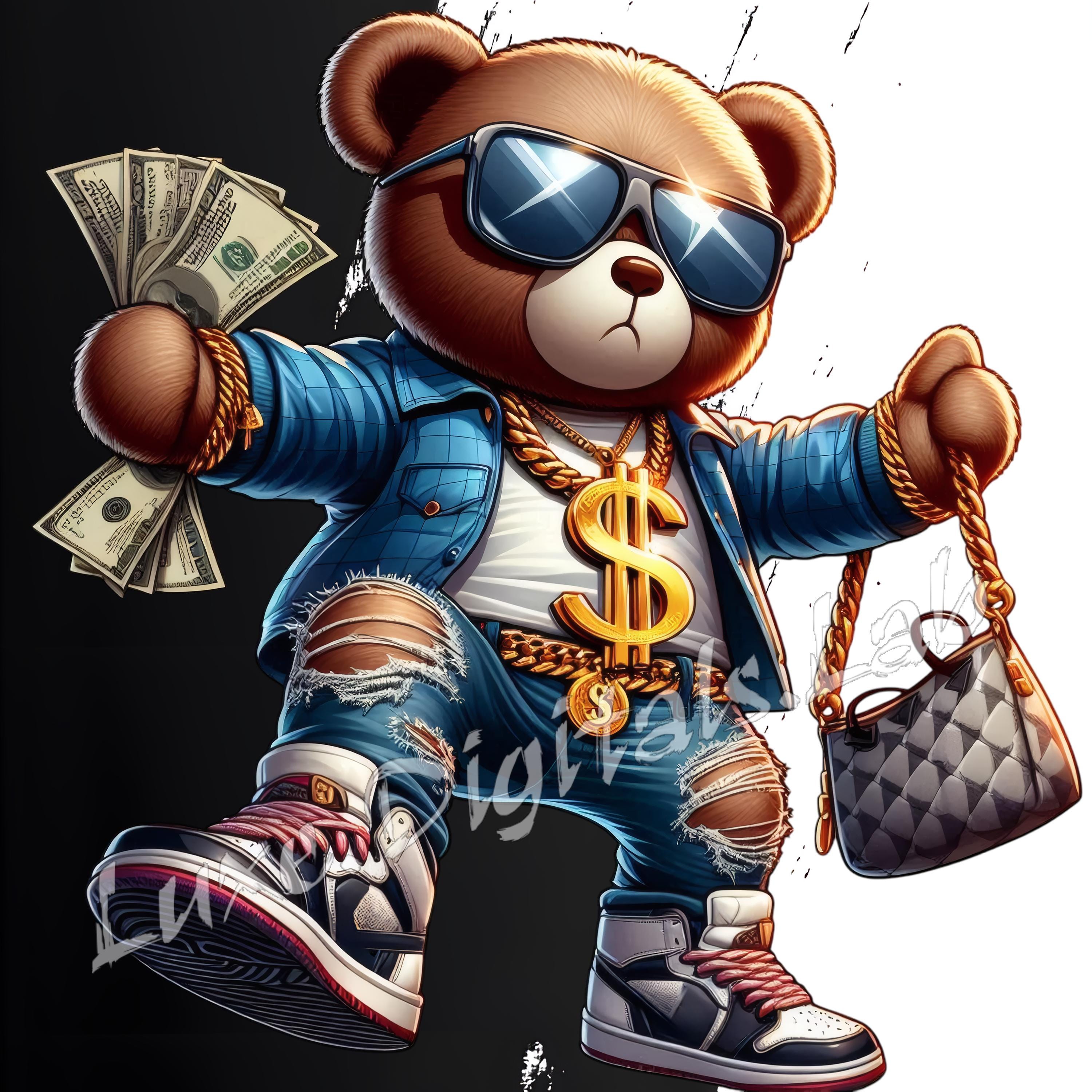 Cool Hip Hop Teddy Bear PNG, Streetwear Money Bear Clipart With Cash ...
