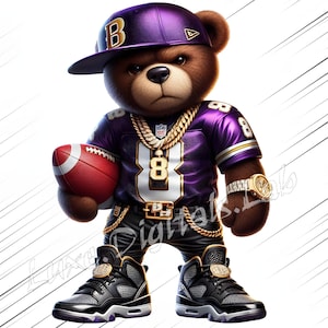 Purple Gangster Football Teddy Bear PNG Digital Download, Hip Hop Teddy Bear PNG, Football Inspired png, Football PNG, Football Teddy Bear