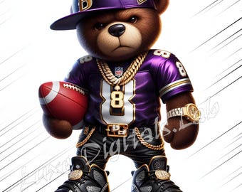 Purple Gangster Football Teddy Bear PNG Digital Download, Hip Hop Teddy Bear PNG, Football Inspired png, Football PNG, Football Teddy Bear