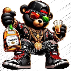 Urban Teddy Bear Png, Trendy Urban Teddy Bear Clipart, Hip Hop Graffiti Bear Cartoon- Digital Download PNG, Transparent Background, 300 DPI