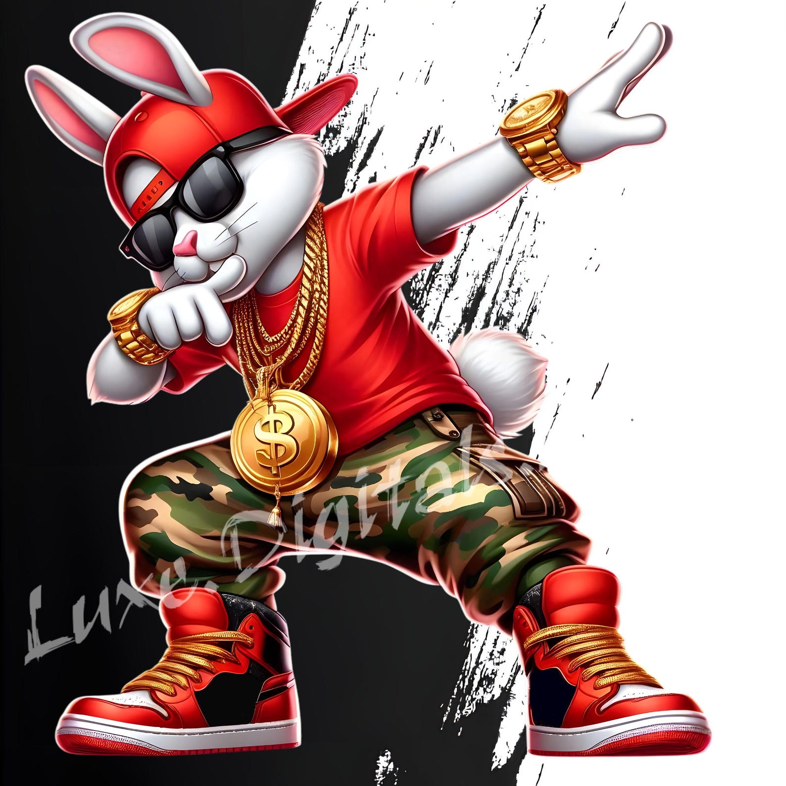 Dabbing Bunny PNG, Cool Rabbit Dab Pose Png, Hip Hop Rabbit Png ...