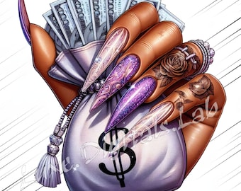 Black Women Hand Holding Money PNG, Money Stack Clipart, Cash Money Sublimation Design, Transparent Background 300 DPI