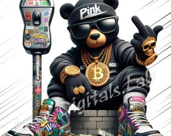 Gangster Bear PNG, Streetwear Money Clipart, Hip Hop Urban Bear Art, Hip Hop Teddy Bear PNG, Sublimation Design, Transparent Background