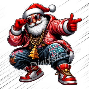 Graffiti Santa Clipart, Urban Santa Png, Hip-Hop Christmas PNG, Cool Santa Digital Download for Sublimation Design, Hip-Hop Christmas Santa