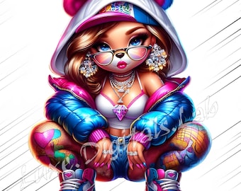 Orsacchiotto ragazza graffiti - Download digitale PNG, Clipart orsacchiotto ragazza hip hop, Design a sublimazione urbana, Sfondo trasparente, 300 DPI