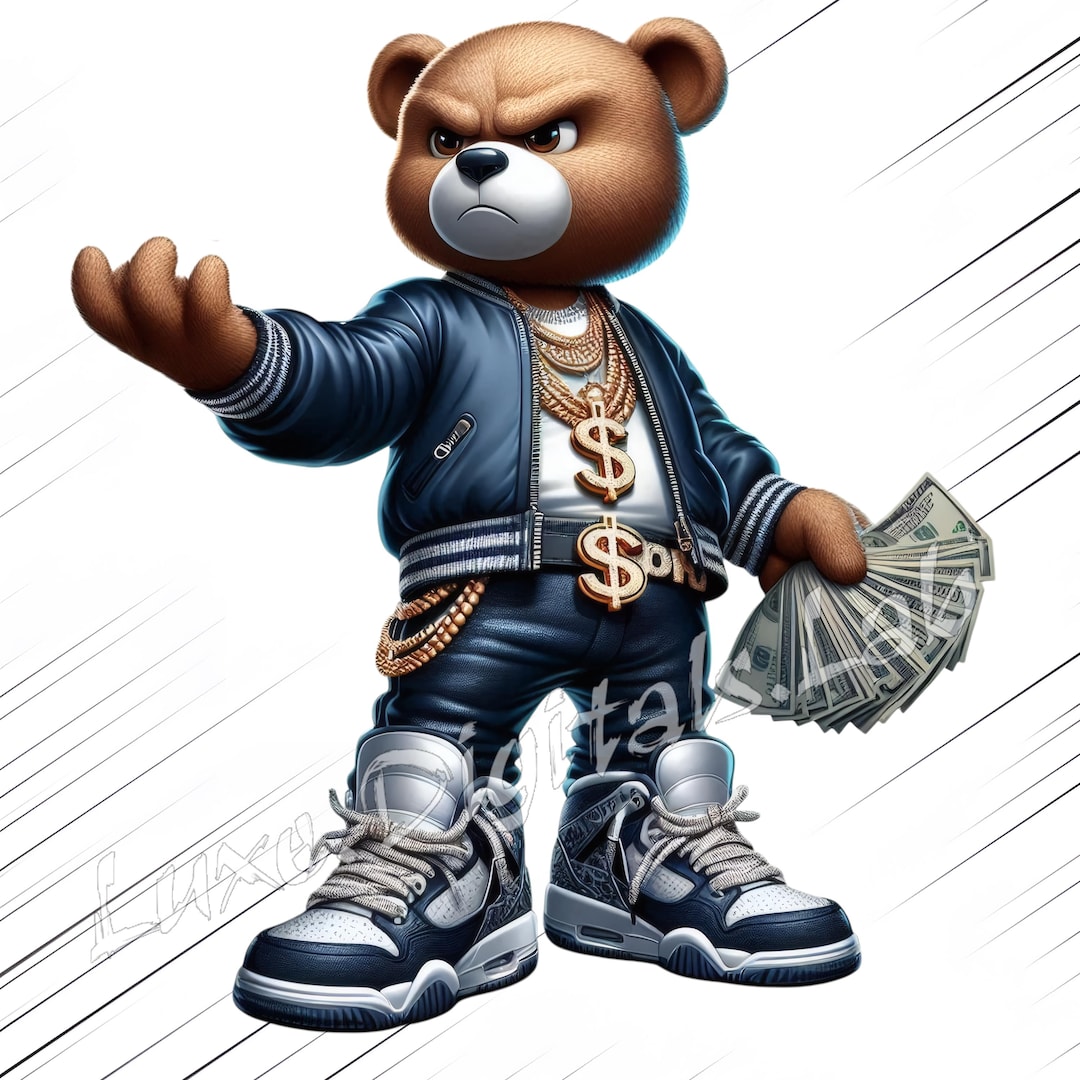 Money Teddy Bear PNG, Hip Hop Rich Bear Clipart, Cartoon Teddy Bear PNG ...