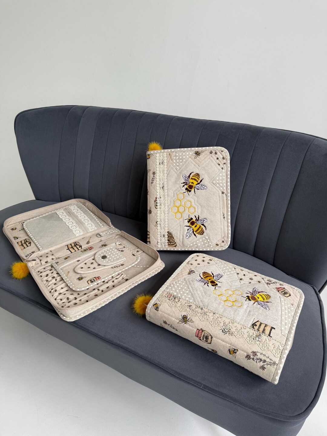 Handmade Bee Embroidery Organizer | Natural Cotton Fabric - Etsy