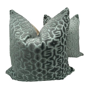 Fabricut Laberinto Blue Green Velvet Pillowcases- a Pair