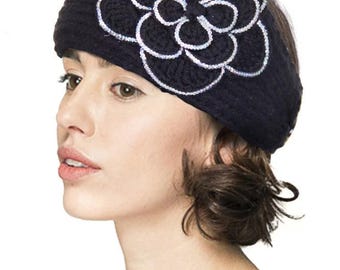 REFRIE Women's Flower Pattern Knitted Warm Headband 100% Acrylic Fashionable One Size Fits Most Hand Wash Only