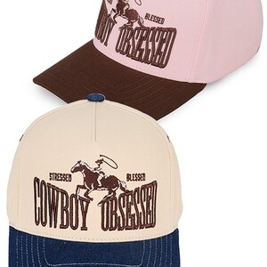 Gorra de camionero de algodón con bordado de letras benditas y obsesión por el estrés de Cowboy