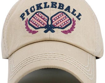 PICKLEBALL Letter with PickleBall Racket Washed Vintage Baseball Cap