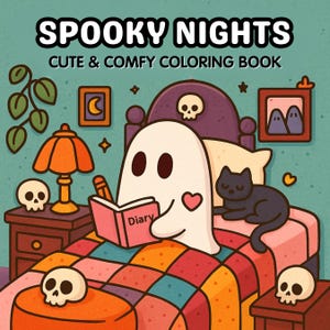 Coloring Book Adult & Kids, 20 Pages Spooky Creepy Friends Bold Easy Digital Coloring Pages Cozy Hygge Moments, Halloween, Coloring Sheets