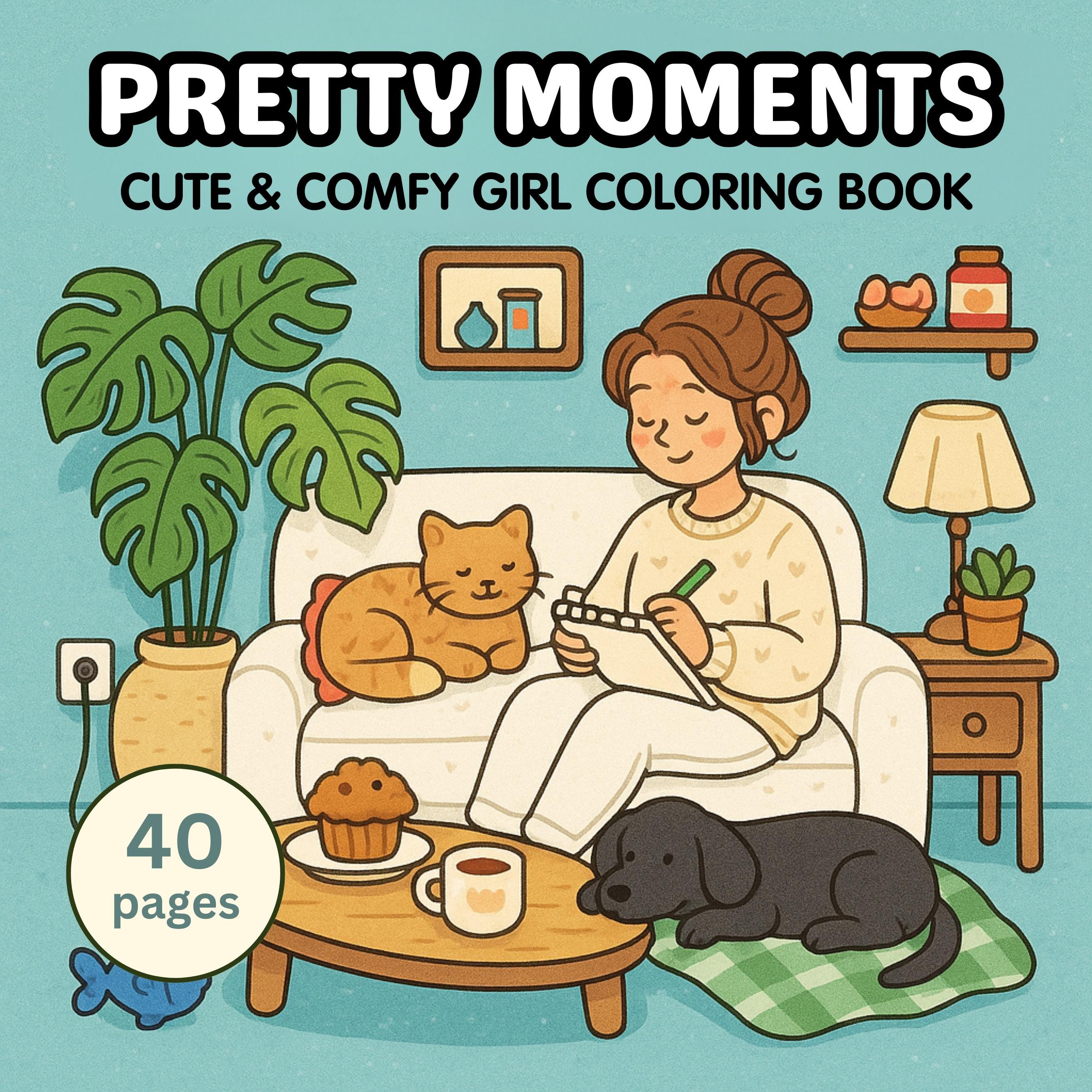 Cute Girl Coloring Book – 40 Easy Pages for Adults & Kids | Relaxing Digital Stress Relief