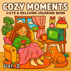 Cozy Coloring Book, Relaxing Coloring Pages For Adults & Kids, Girl Color Sheets, Relaxing Stress Relief, Girl Color Book, Digital Coloring