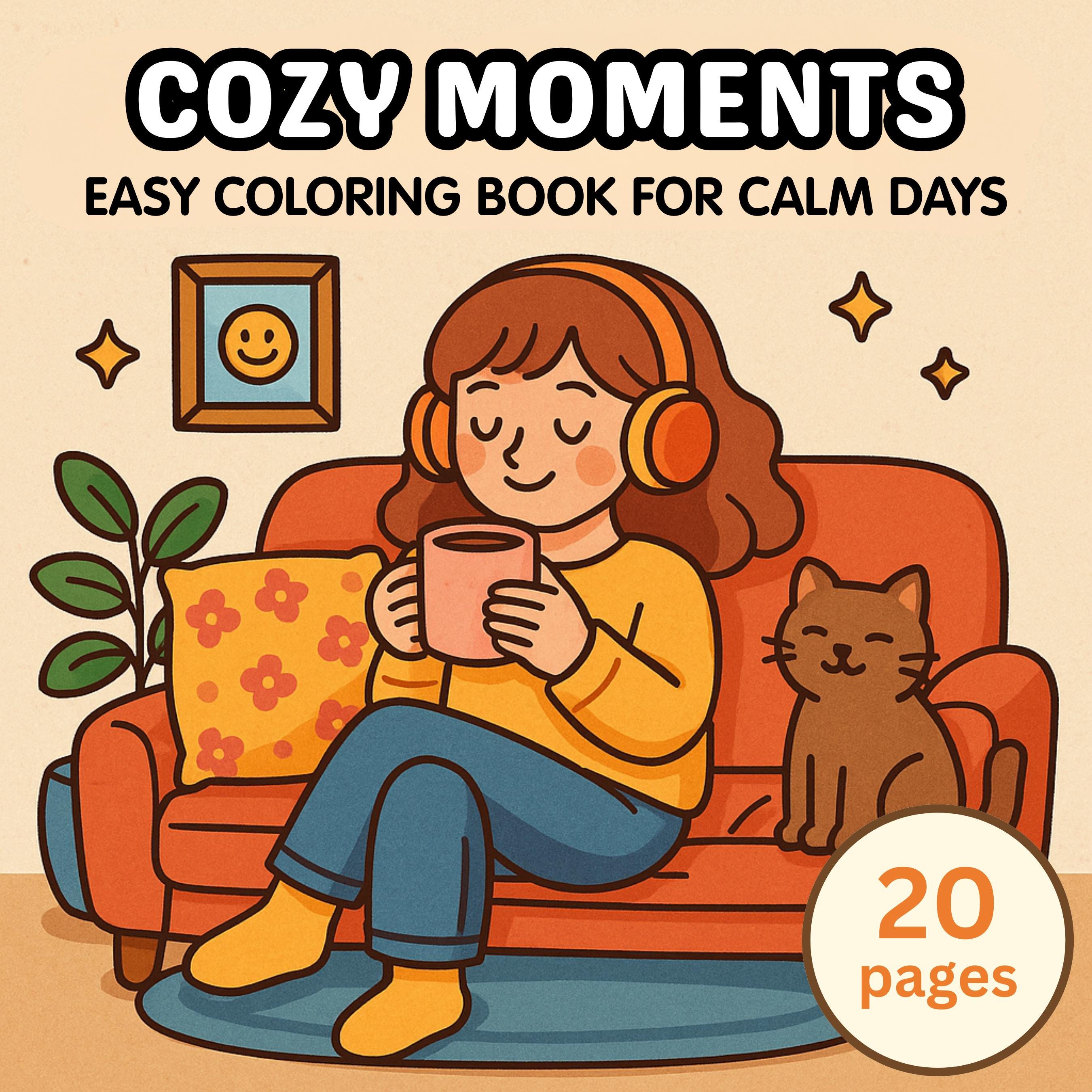 Cozy & Cute Coloring Pages for Adults and Kids — 20 Bold Easy Designs, Printable & Procreate Digital Bundle - Image 1