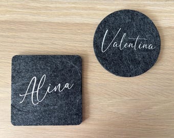 Personalisierte Filzuntersetzer mit Namen – Untersetzer mit Name – Geschenkidee – rund oder eckig – personalisiert & handmade