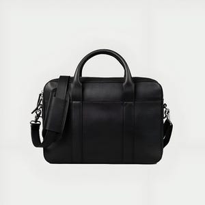 Black Leather Laptop Bag for Men – Premium Genuine Leather Briefcase with Shoulder Strap – Office Work Bag | Business Messenger Bag