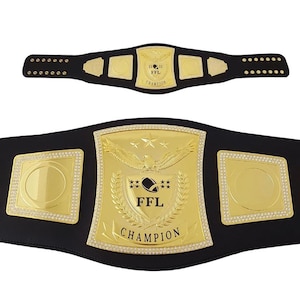 Custom Fantasy Football Championship Belt – Gold FFL Winner Trophy – Zinc Alloy & Leather – Sports Award Gift for League Champion