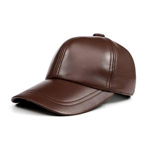 Brown Genuine Leather Baseball Cap – Unisex Adjustable Streetwear Hat | Vintage PU Leather Dad Hat for Men & Women | Stylish Casual Cap